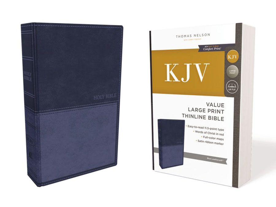 "Biblia KJV (solo ingles) letra grande" - Tapa piel color azul
