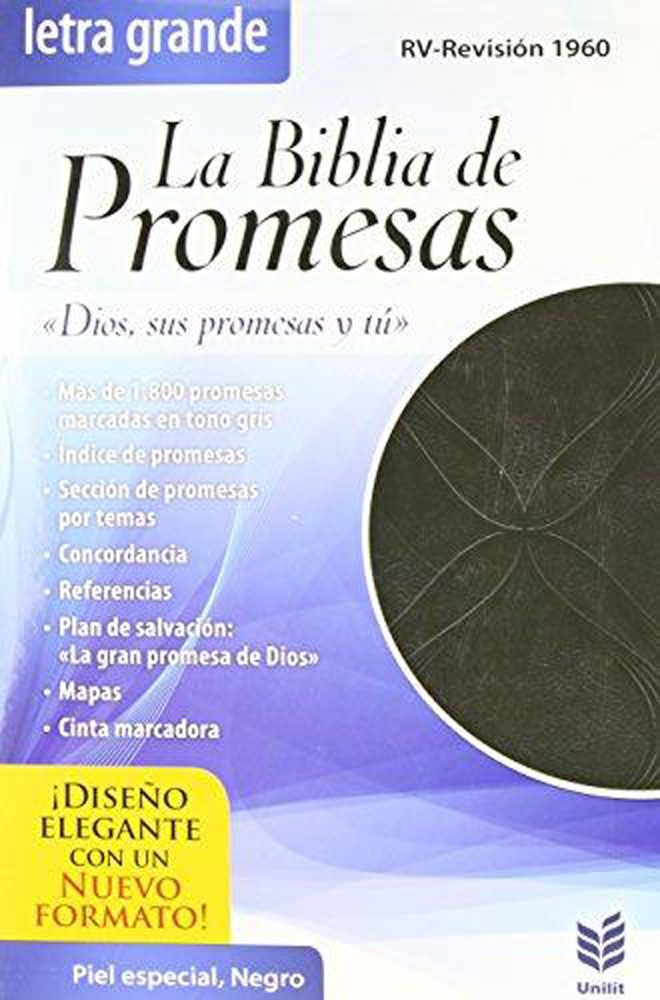 "Biblia de promesas letra grande con índice RVR60" - Tapa piel negro