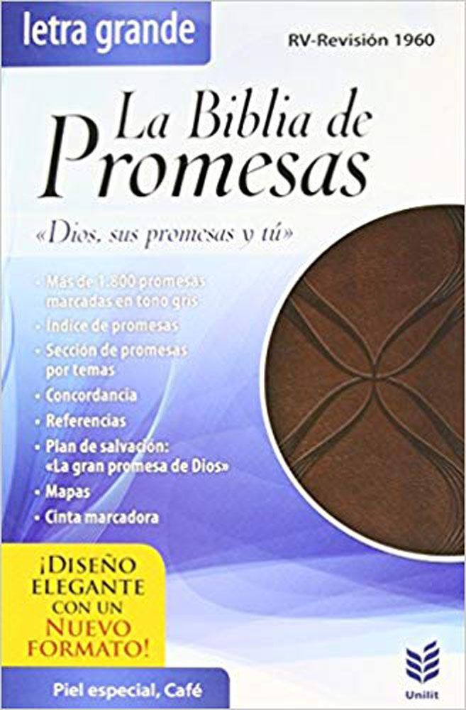 "Biblia de promesas letra grande con índice" - Tapa piel café RVR60