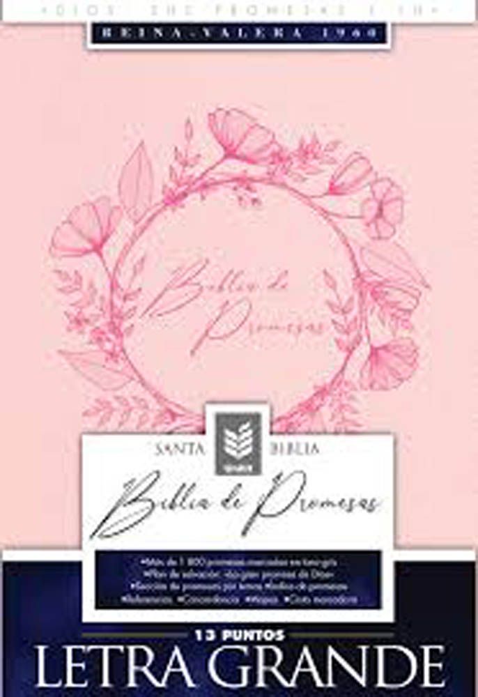 "Biblia de promesas con letra grande e índice" -Tapa piel rosa