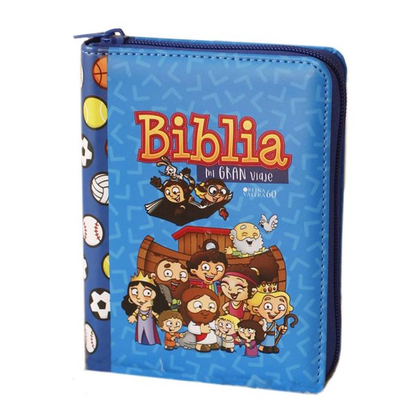 Biblia Mi gran viaje con Tapa piel con cierre azul