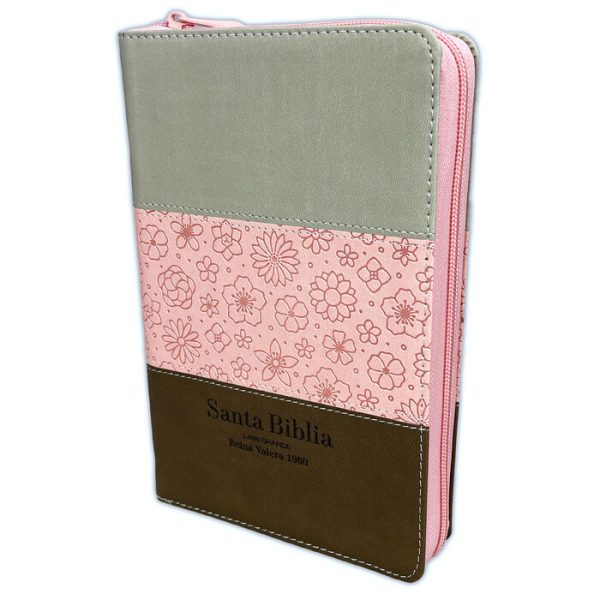 Biblia RVR60 tamaño manual Letra grande tricolor gris/rosa/marrón cierre índice con concordancia