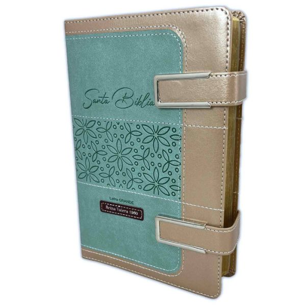 Biblia RVR60 Letra Grande dorado/verde con dos broches