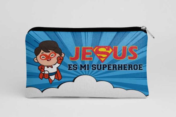 Estuchera cristiana "Jesus es mi super heroe" - para niños